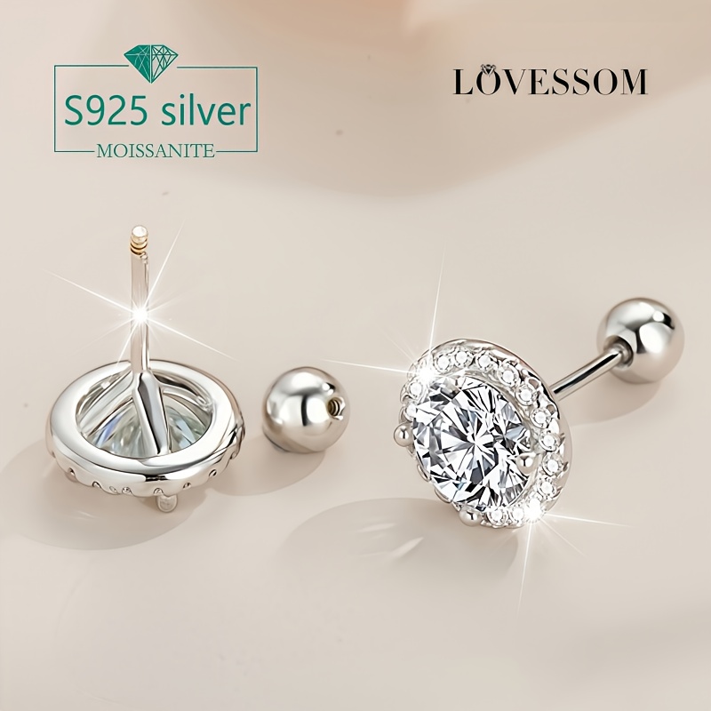 LOVESSOM 925 Sterling Silver Moissanite Stud Earrings, Gift for Her
